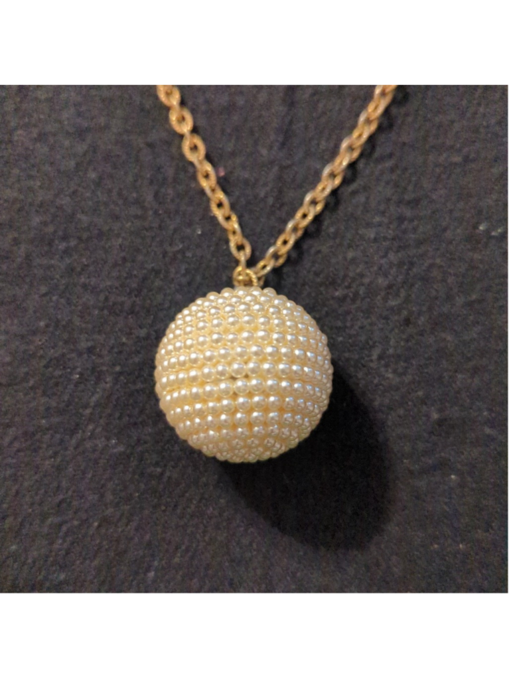Gold Tone White Faux Pearl Ball Pendant Statement Necklace